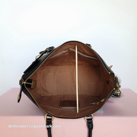 COACH Cara Pebbled Leather Satchel with Crossbody Strap- Black⭐ - Picture 13 of 16